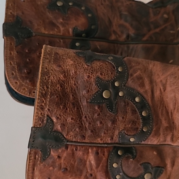 Ariat Leather Brown Textured Tooled Studded Snip Toe Western Cowgirl Boots 9.5 - Picture 12 of 16
